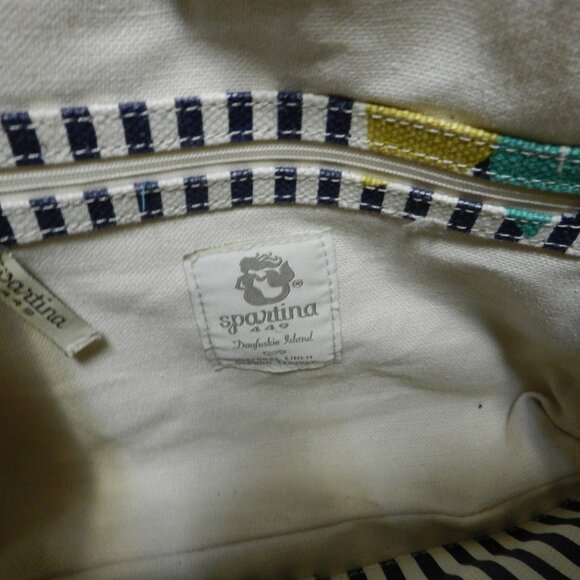 Spartina Shelter Cove Adeline Tote handbag purse Floral braided handles back pkt